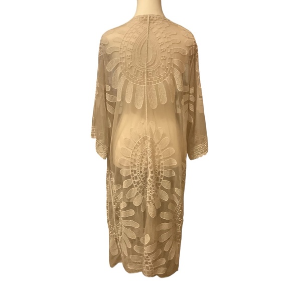 REBELLION CREAM/ WHITE LACE EMBROIDERED COTTON BLEND CARDIGAN/ Size L - Picture 3 of 12